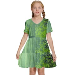 Trees Forest Artwork Nature Beautiful Landscape Kids  Short Sleeve Tiered Mini Dress by Sarkoni