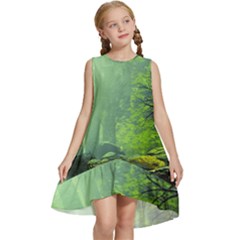 Trees Forest Artwork Nature Beautiful Landscape Kids  Frill Swing Dress by Sarkoni