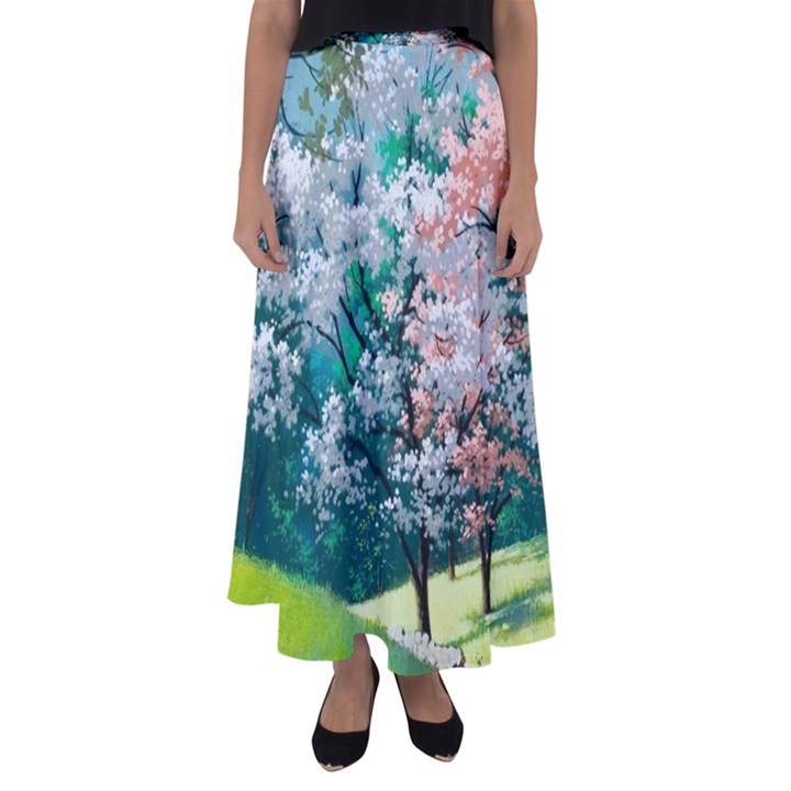 Anime Scenery Landscape Flared Maxi Skirt