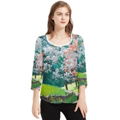 Anime Scenery Landscape Chiffon Quarter Sleeve Blouse