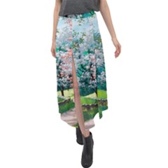 Anime Scenery Landscape Velour Split Maxi Skirt by Sarkoni