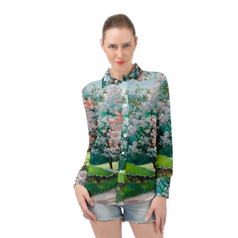 Anime Scenery Landscape Long Sleeve Chiffon Shirt by Sarkoni