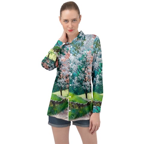 Anime Scenery Landscape Long Sleeve Satin Shirt by Sarkoni