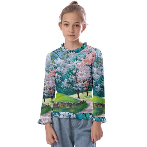 Anime Scenery Landscape Kids  Frill Detail T-shirt by Sarkoni