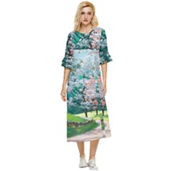 Anime Scenery Landscape Double Cuff Midi Dress by Sarkoni