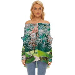 Anime Scenery Landscape Off Shoulder Chiffon Pocket Shirt by Sarkoni