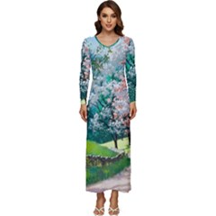 Anime Scenery Landscape Long Sleeve Longline Maxi Dress by Sarkoni