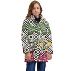 Leaves Foliage Batik Seamless Kids  Hooded Longline Puffer Jacket by Sarkoni