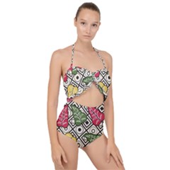 Leaves Foliage Batik Seamless Scallop Top Cut Out Swimsuit by Sarkoni