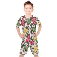 Leaves Foliage Batik Seamless Kids  T-shirt And Shorts Set by Sarkoni