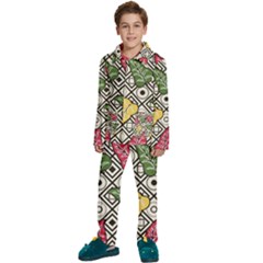 Leaves Foliage Batik Seamless Kids  Long Sleeve Velvet Pajamas Set by Sarkoni