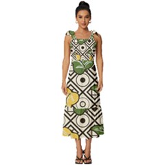 Leaves Foliage Batik Seamless Tie-strap Tiered Midi Chiffon Dress by Sarkoni