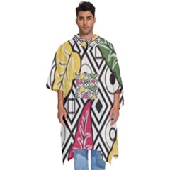 Leaves Foliage Batik Seamless Men s Hooded Rain Ponchos by Sarkoni