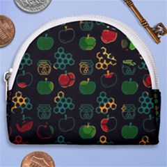 Apples Honey Honeycombs Pattern Horseshoe Style Canvas Pouch by Sarkoni