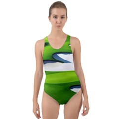 Golf Course Par Green Cut-out Back One Piece Swimsuit by Sarkoni