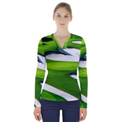 Golf Course Par Green V-neck Long Sleeve Top by Sarkoni