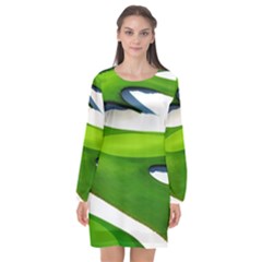 Golf Course Par Green Long Sleeve Chiffon Shift Dress  by Sarkoni