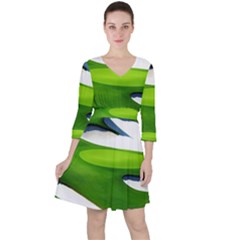 Golf Course Par Green Quarter Sleeve Ruffle Waist Dress by Sarkoni