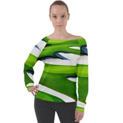 Golf Course Par Green Off Shoulder Long Sleeve Velour Top by Sarkoni