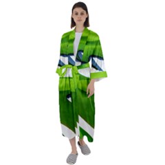 Golf Course Par Green Maxi Satin Kimono by Sarkoni