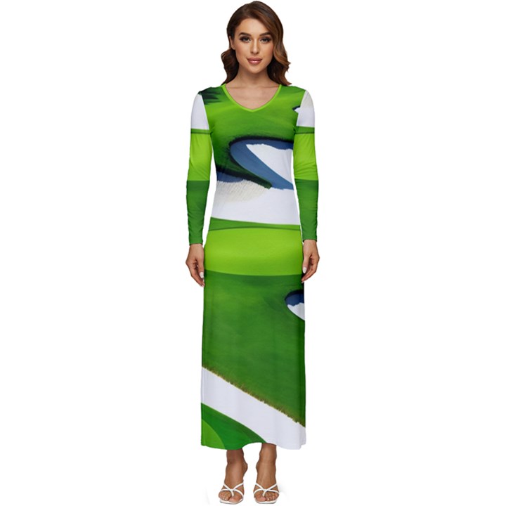 Golf Course Par Green Long Sleeve Longline Maxi Dress