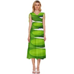 Golf Course Par Green V-neck Drawstring Shoulder Sleeveless Maxi Dress by Sarkoni