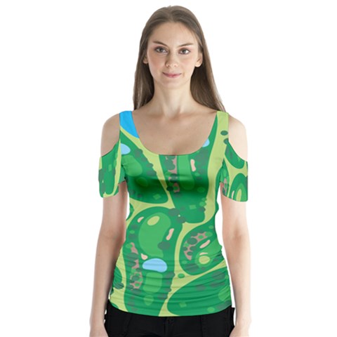 Golf Course Par Golf Course Green Butterfly Sleeve Cutout T-shirt  by Sarkoni