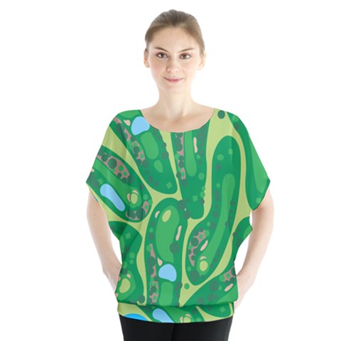 Golf Course Par Golf Course Green Batwing Chiffon Blouse by Sarkoni