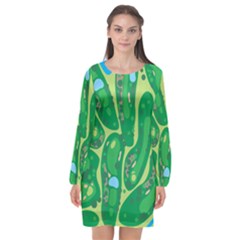 Golf Course Par Golf Course Green Long Sleeve Chiffon Shift Dress  by Sarkoni