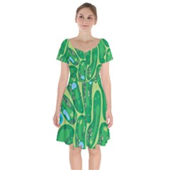 Golf Course Par Golf Course Green Short Sleeve Bardot Dress by Sarkoni