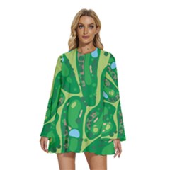 Golf Course Par Golf Course Green Round Neck Long Sleeve Bohemian Style Chiffon Mini Dress by Sarkoni