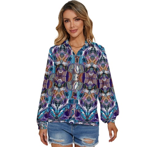  Over The Delta  Women s Long Sleeve Button Up Shirt by kaleidomarblingart