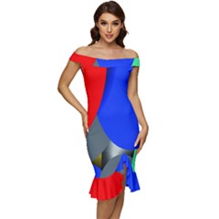 Abstract Circles, Art, Colorful, Colors, Desenho, Modern Off Shoulder Ruffle Split Hem Bodycon Dress by nateshop