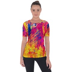 Abstract Design Calorful Shoulder Cut Out Short Sleeve Top by nateshop