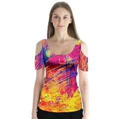 Abstract Design Calorful Butterfly Sleeve Cutout T-shirt 