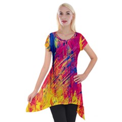 Abstract Design Calorful Short Sleeve Side Drop Tunic by nateshop