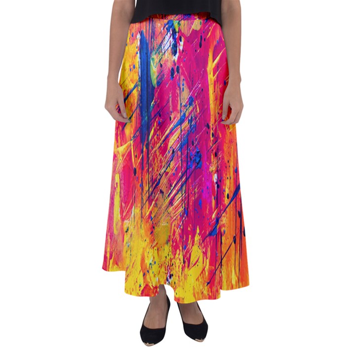 Abstract Design Calorful Flared Maxi Skirt