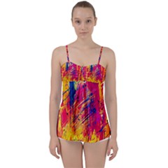 Abstract Design Calorful Babydoll Tankini Top