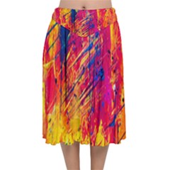 Abstract Design Calorful Velvet Flared Midi Skirt by nateshop