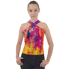 Abstract Design Calorful Cross Neck Velour Top by nateshop