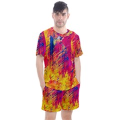 Abstract Design Calorful Men s Mesh T-shirt And Shorts Set