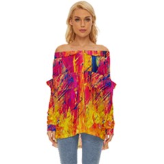 Abstract Design Calorful Off Shoulder Chiffon Pocket Shirt by nateshop