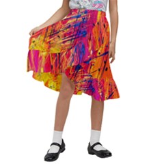 Abstract Design Calorful Kids  Ruffle Flared Wrap Midi Skirt by nateshop