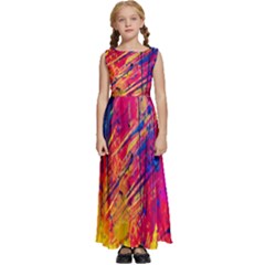 Abstract Design Calorful Kids  Satin Sleeveless Maxi Dress