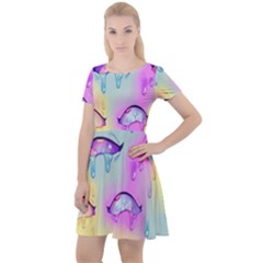 Ahegao, Anime, Pink Cap Sleeve Velour Dress  by nateshop