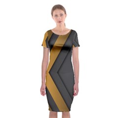 Black Gold Background, Golden Lines Background, Black Classic Short Sleeve Midi Dress by nateshop