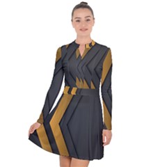 Black Gold Background, Golden Lines Background, Black Long Sleeve Panel Dress by nateshop