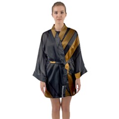 Black Gold Background, Golden Lines Background, Black Long Sleeve Satin Kimono by nateshop