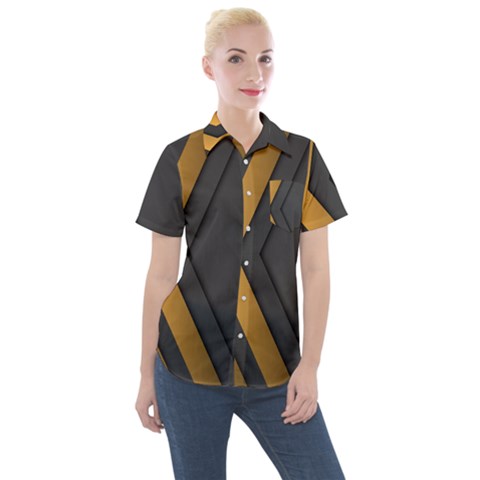 Black Gold Background, Golden Lines Background, Black Women s Short Sleeve Pocket Shirt by nateshop