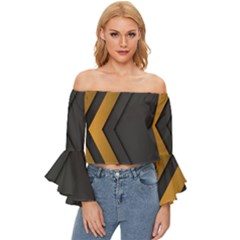 Black Gold Background, Golden Lines Background, Black Off Shoulder Flutter Bell Sleeve Top by nateshop